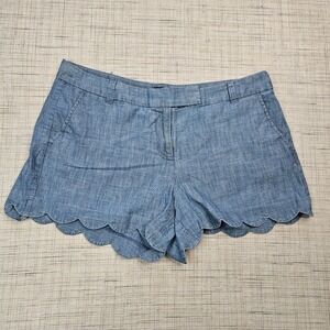 J. Crew Womens Chambray Scalloped Hem Shorts‎ Blue Size 14 Re-Imagined
